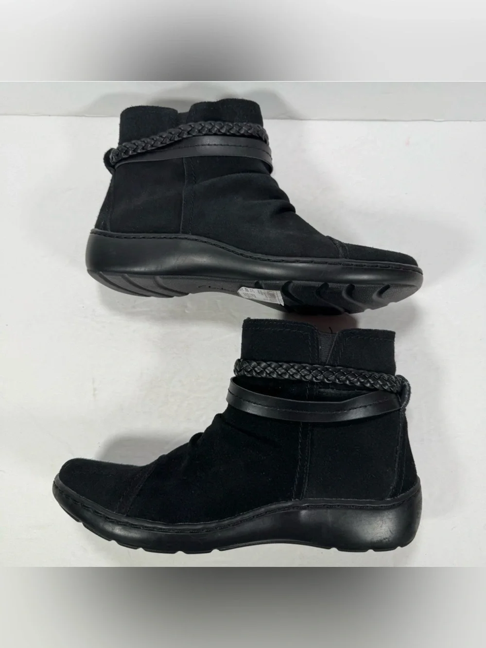 Clarks Collection Black Suede Leather Cora Braid Ankle Boots Women Size 6.5M